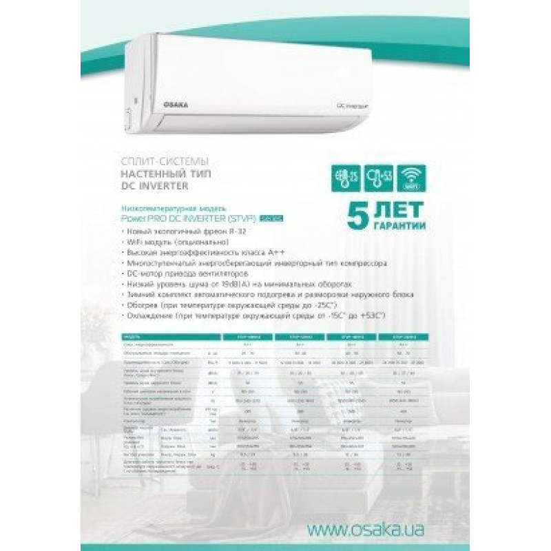 Інверторний кондиціонер Osaka STVP-12HH3 Wi-Fi